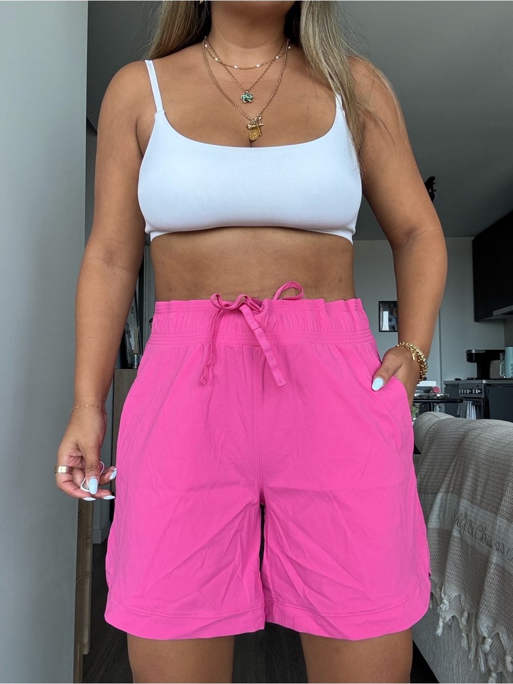 Tuff Athletics Hot Pink Drawstring Bermuda Shorts